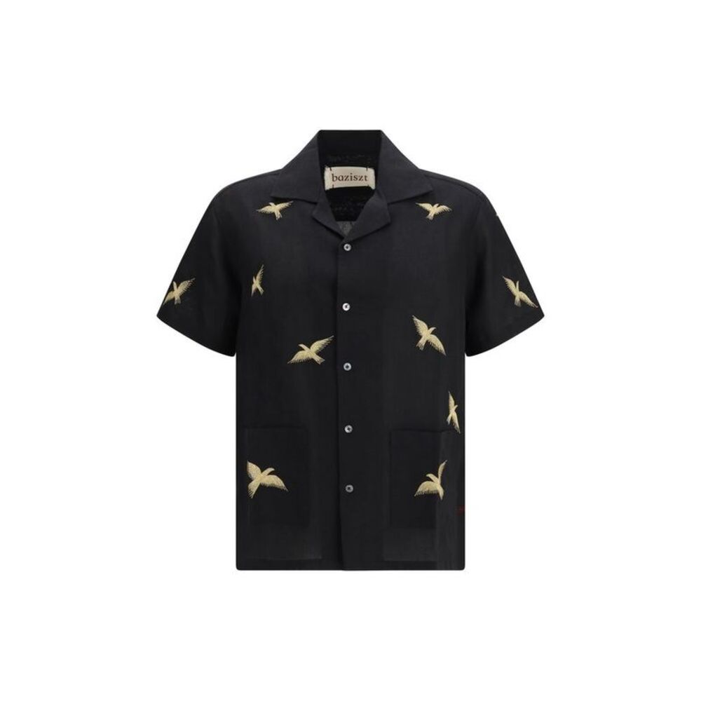 Baziszt Black Cotton Pattern Men's Shirt